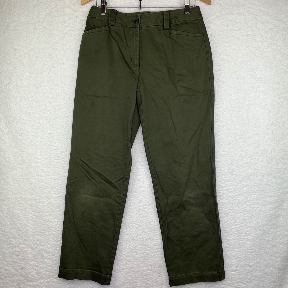 Talbots Petites Olive Green Stretch Cotton Straight Leg Chino Pants Size 8P